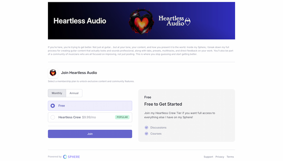 Sphere free and paid community plans